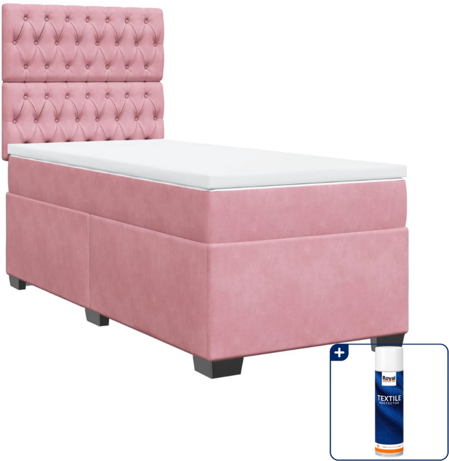 vidaXL boxspring met matras 80 x 200 cm - fluweel - roze - Inclusief textielbeschermer 500 ml
