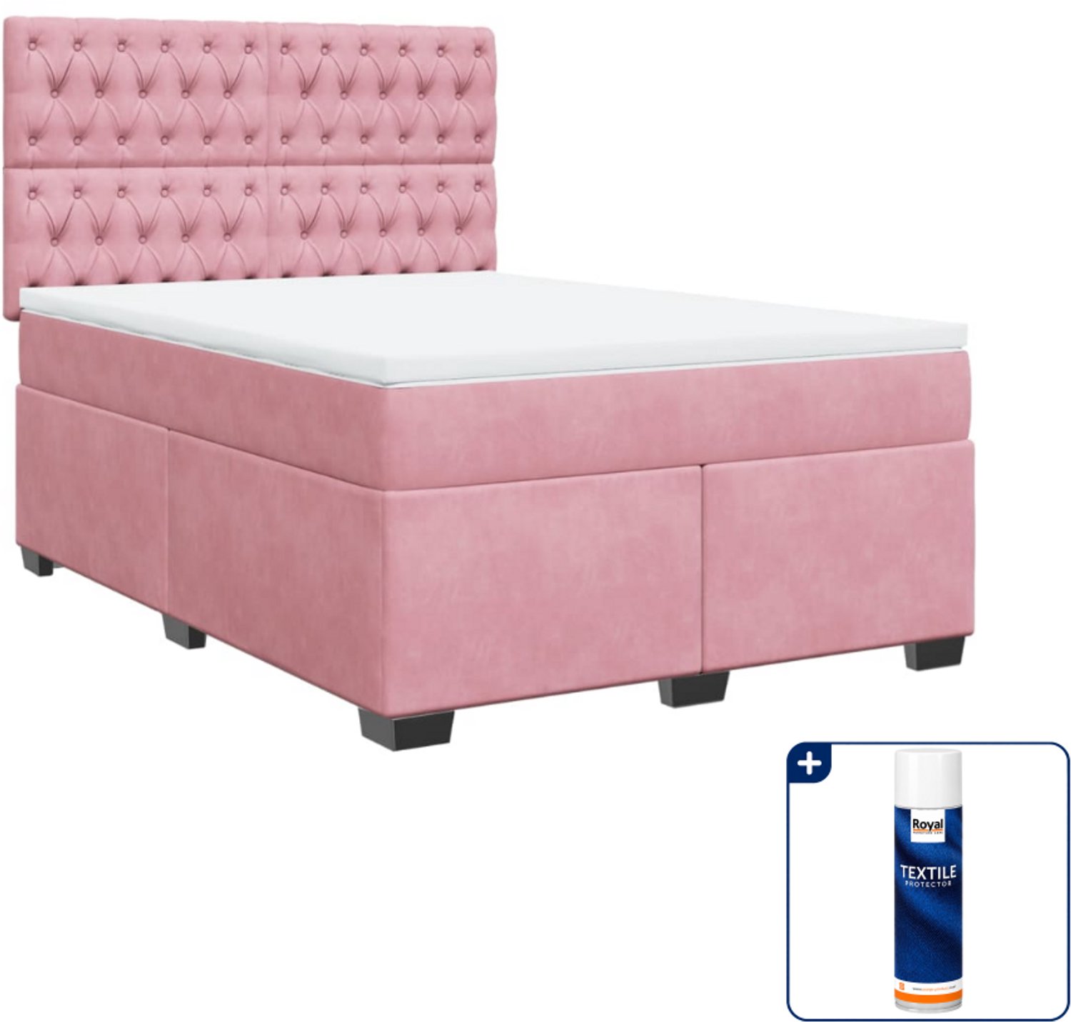 vidaXL Queensize boxspring met matras - 160 x 200 cm - roze - Inclusief textielbeschermer 500 ml