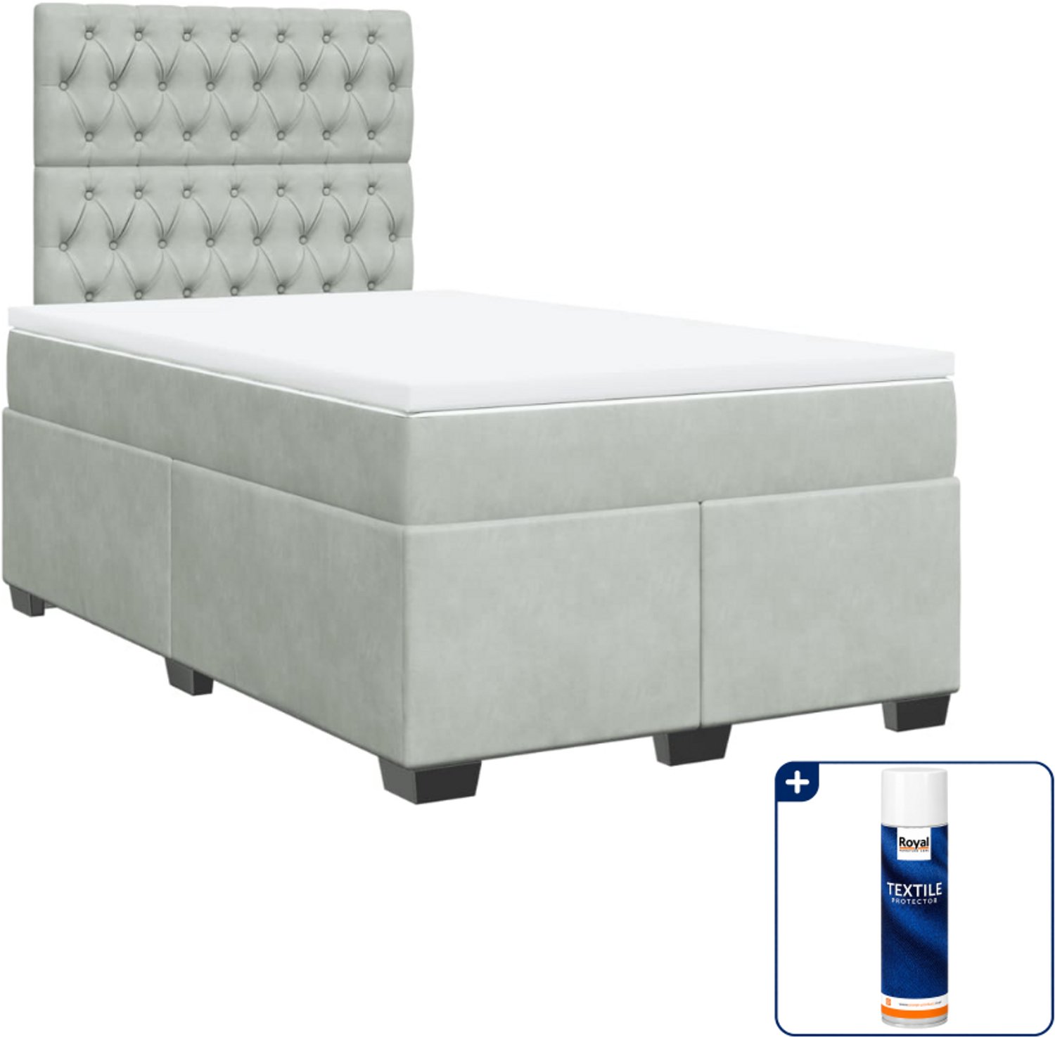 vidaXL boxspring met matras - 120 x 200 cm - fluweel - lichtgrijs - Inclusief textielbeschermer 500 ml