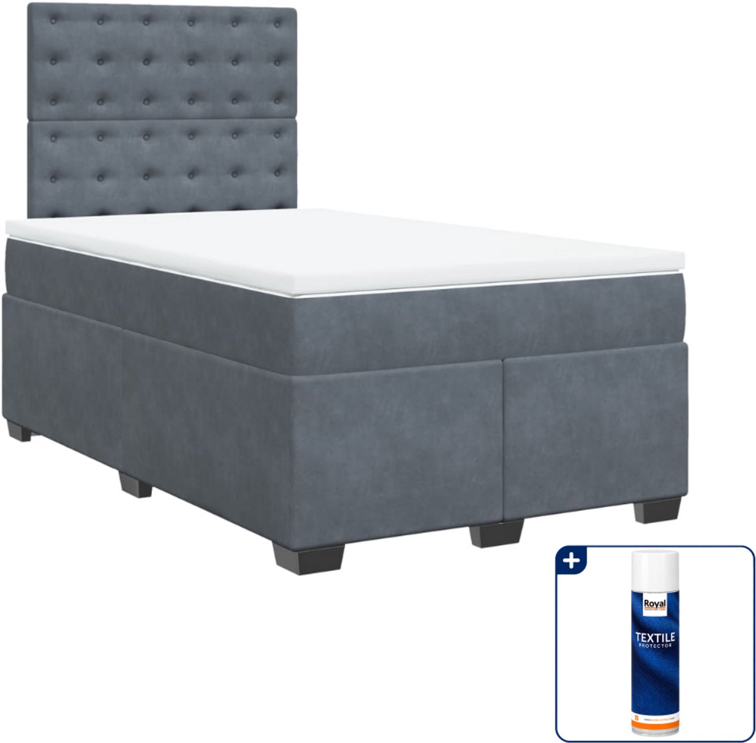 vidaXL boxspring met matras - 120 x 200 cm - fluweel - donkergrijs - Inclusief textielbeschermer 500 ml