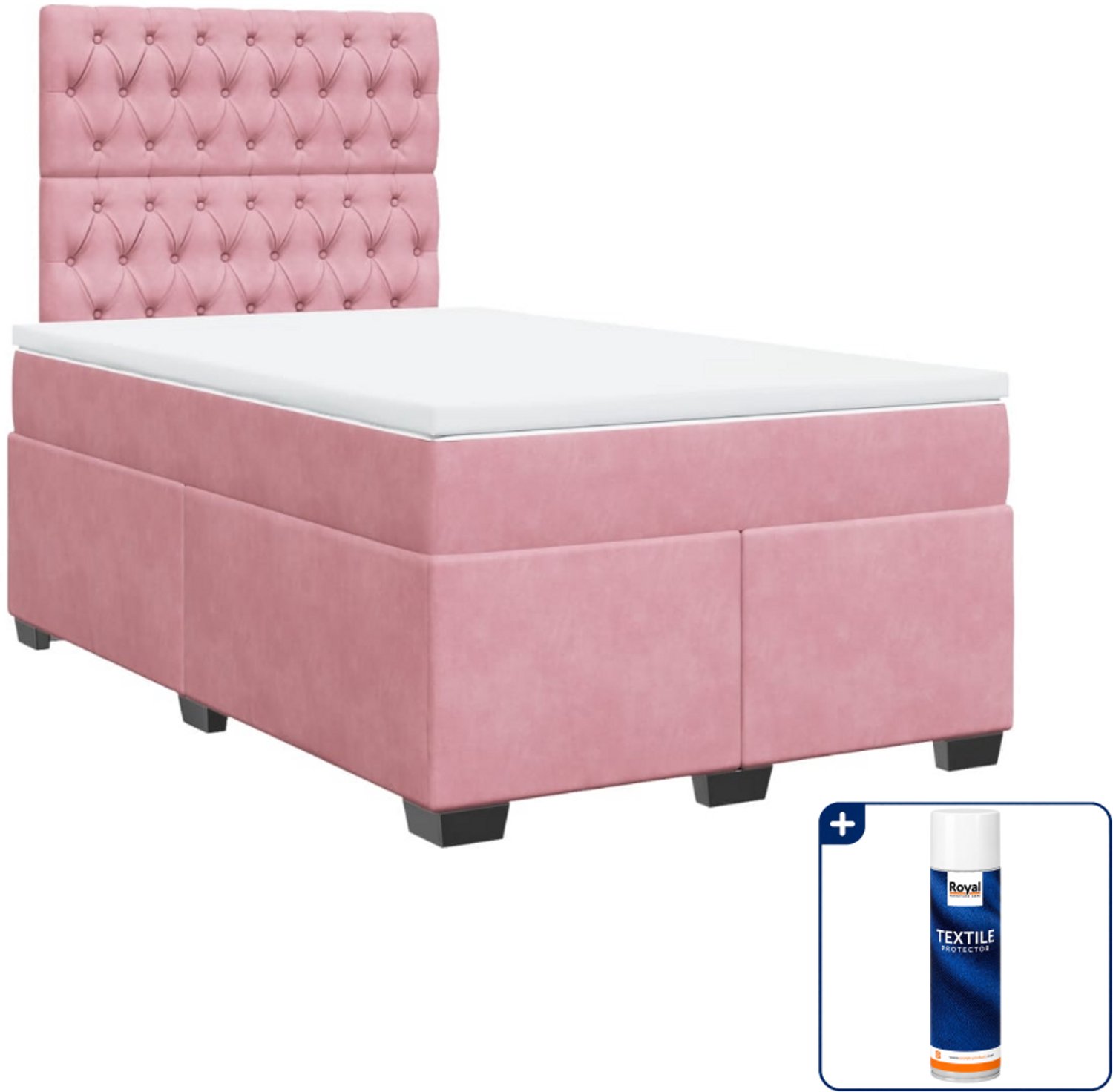 vidaXL boxspring met matras 120 x 200 cm - fluweel - roze - Inclusief textielbeschermer 500 ml