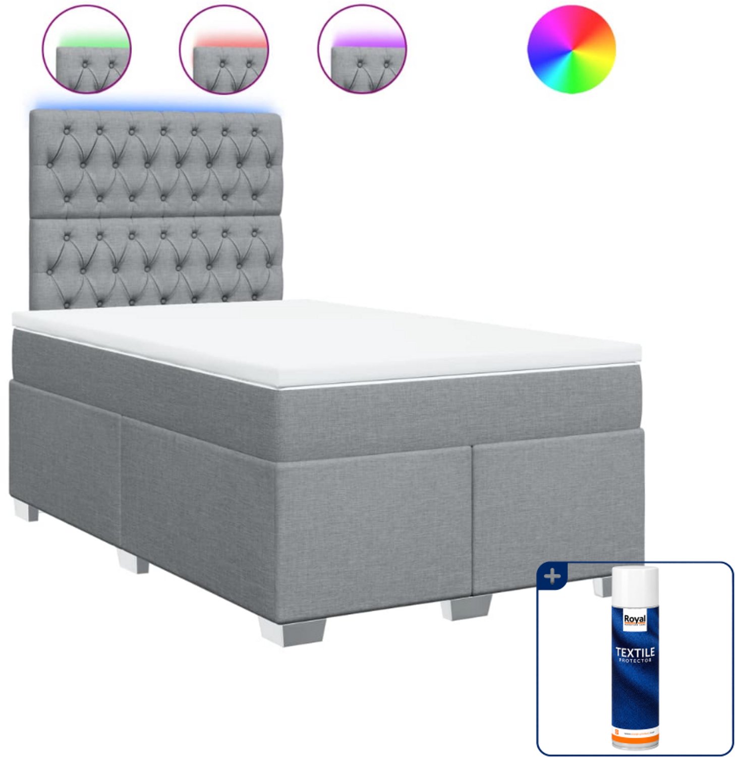 vidaXL Boxspring met matras 120 x 190 cm - stof - lichtgrijs - Inclusief textielbeschermer 500 ml