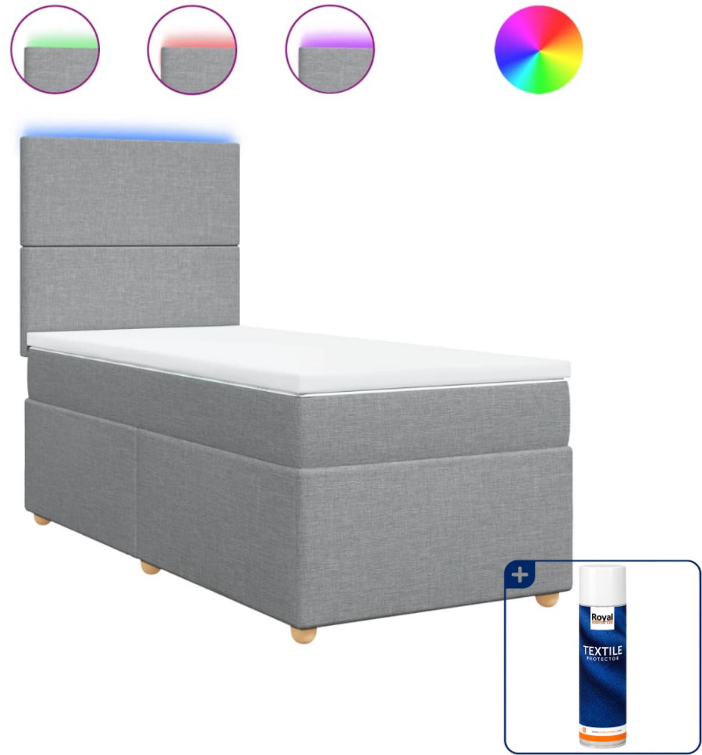 vidaXL boxspring met matras - 100 x 200 cm - stof - lichtgrijs - Inclusief textielbeschermer 500 ml