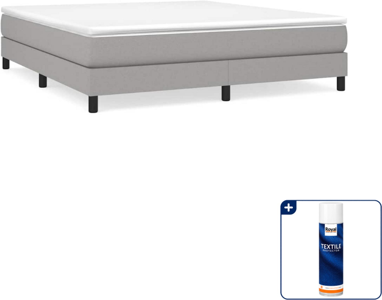 vidaXL boxspring met matras Kingsize - 180 x 200 cm - lichtgrijs - Inclusief textielbeschermer 500 ml