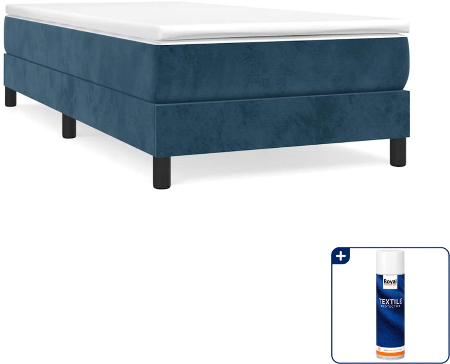 vidaXL boxspring met matras - 100 x 200 cm - fluweel - donkerblauw - Inclusief textielbeschermer 500 ml