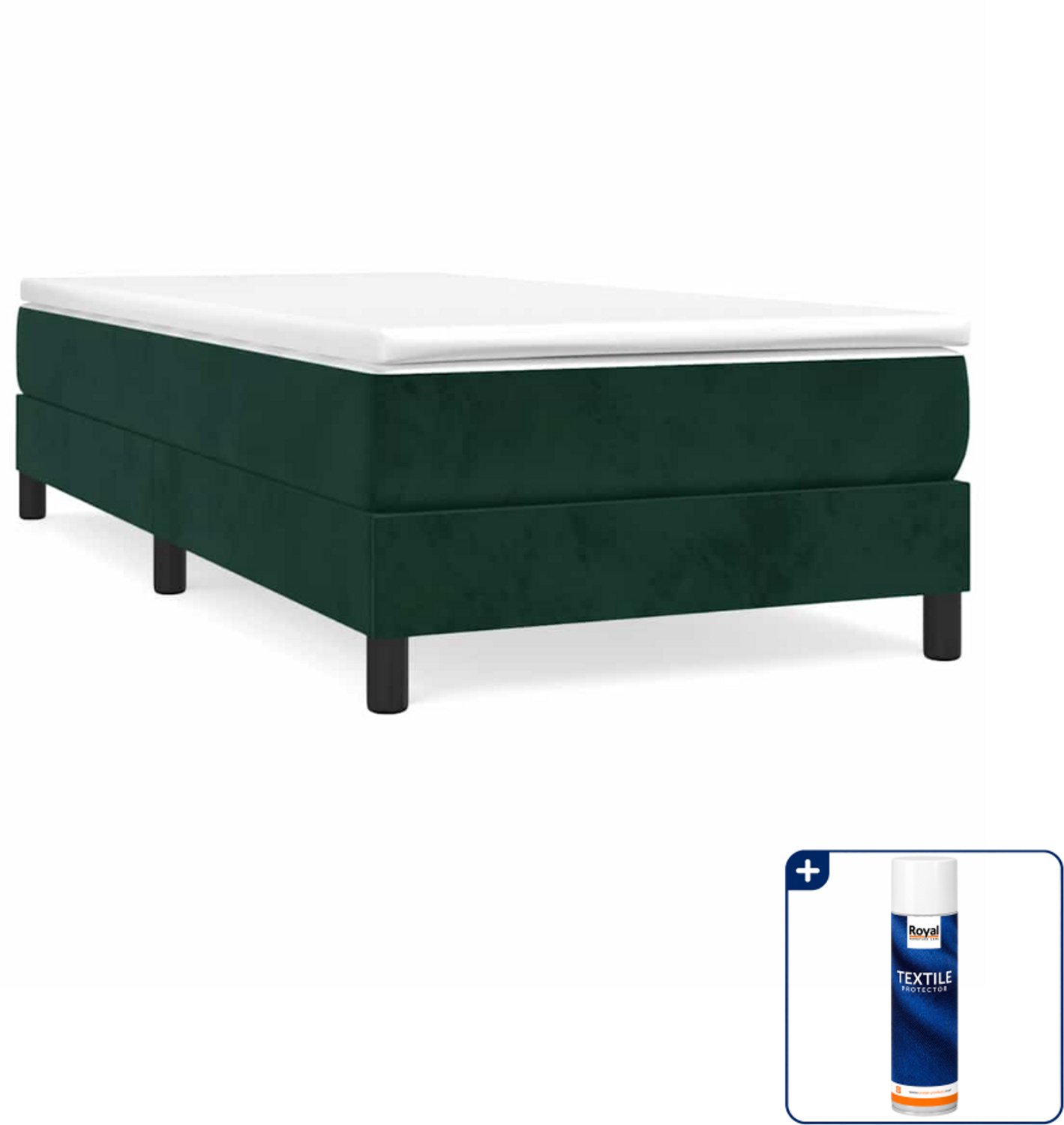 vidaXL boxspring met matras - 90 x 190 cm - fluweel - donkergroen - Inclusief textielbeschermer 500 ml