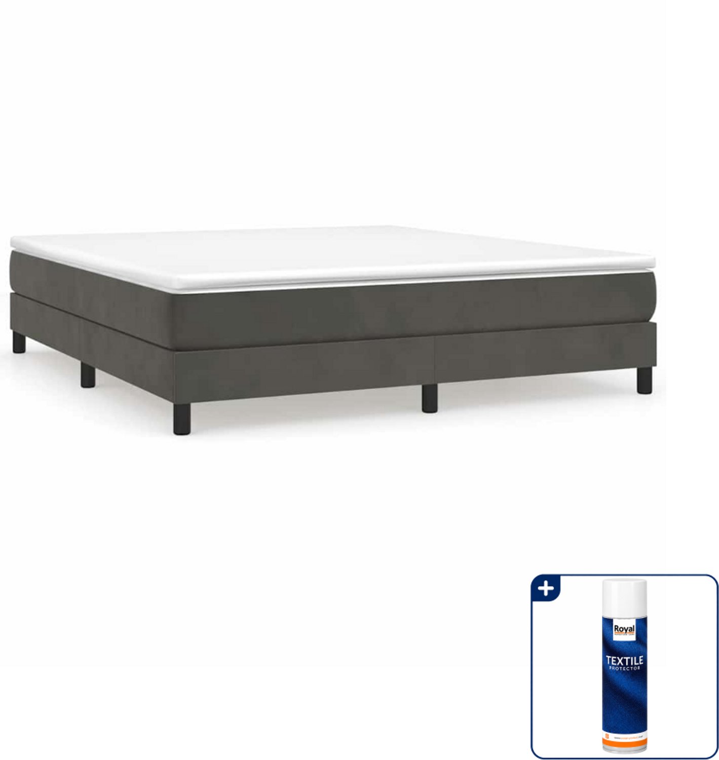 vidaXL boxspring met matras - Queensize - fluweel - donkergrijs - Inclusief textielbeschermer 500 ml