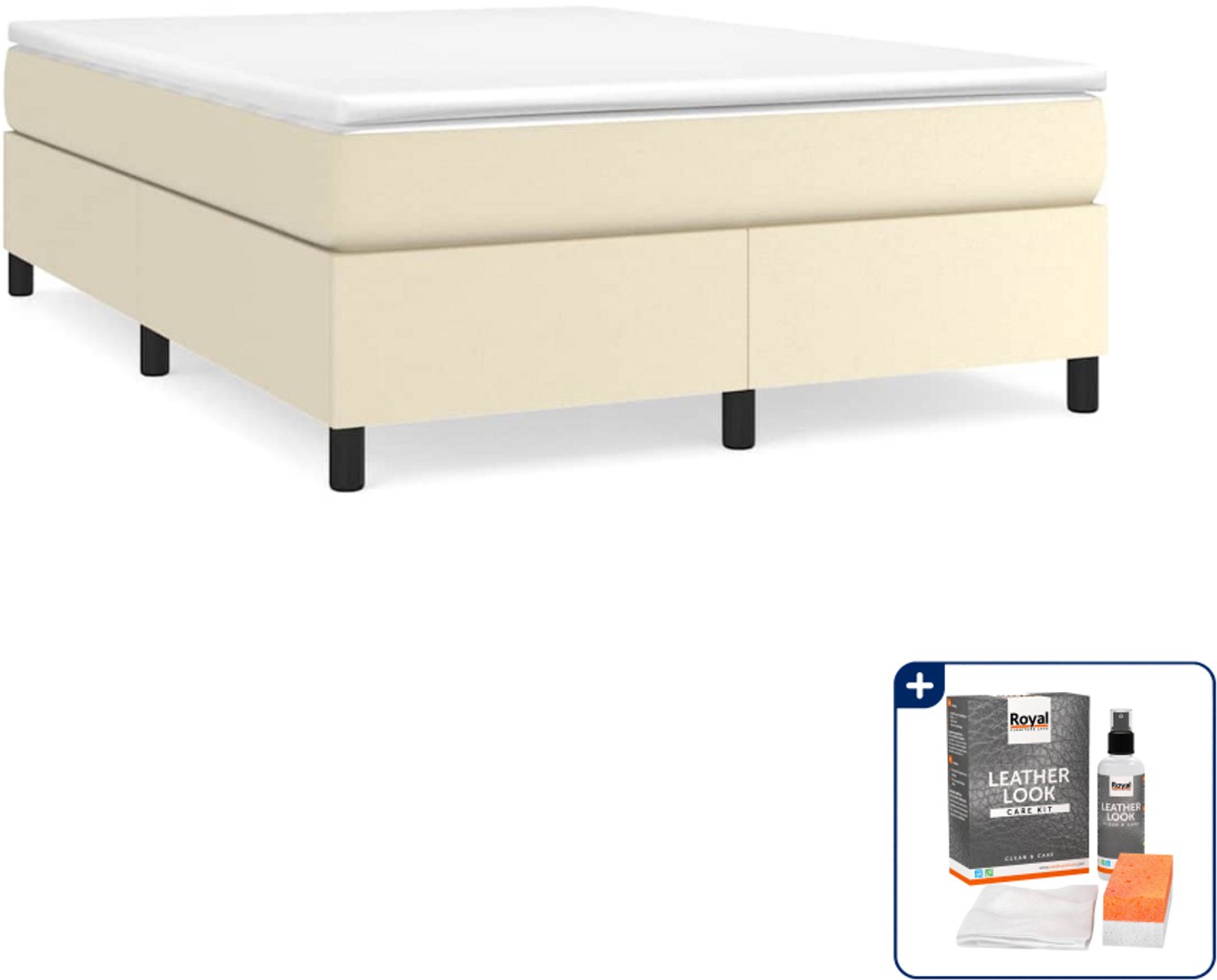 vidaXL boxspring Kingsize 180 x 200 cm - kunstleer - crème - Inclusief onderhoudsset voor kunstleer 150 ml Zwart