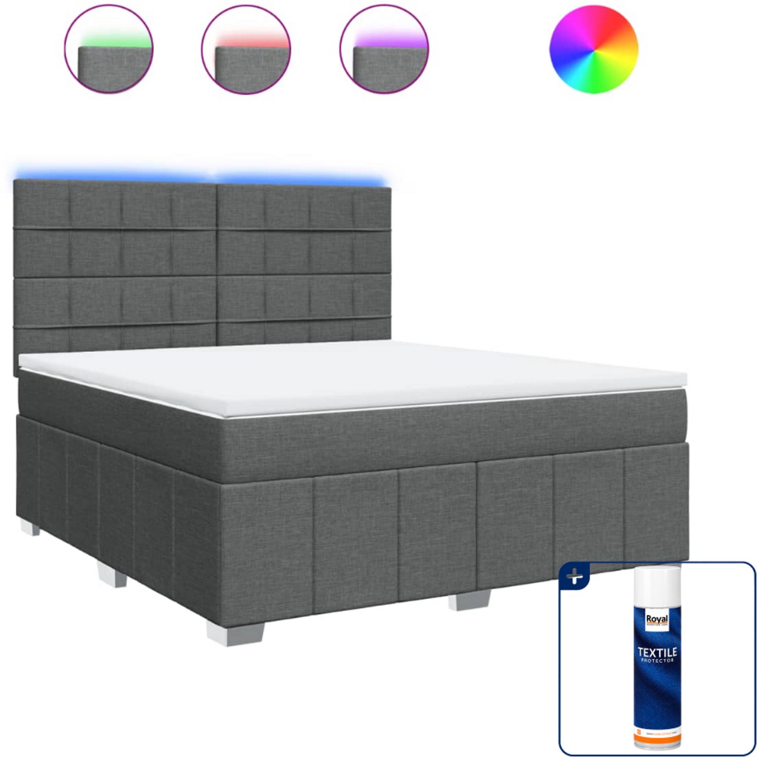 vidaXL Boxspring Kingsize - 180 x 200 cm - donkergrijs - Inclusief textielbeschermer 500 ml