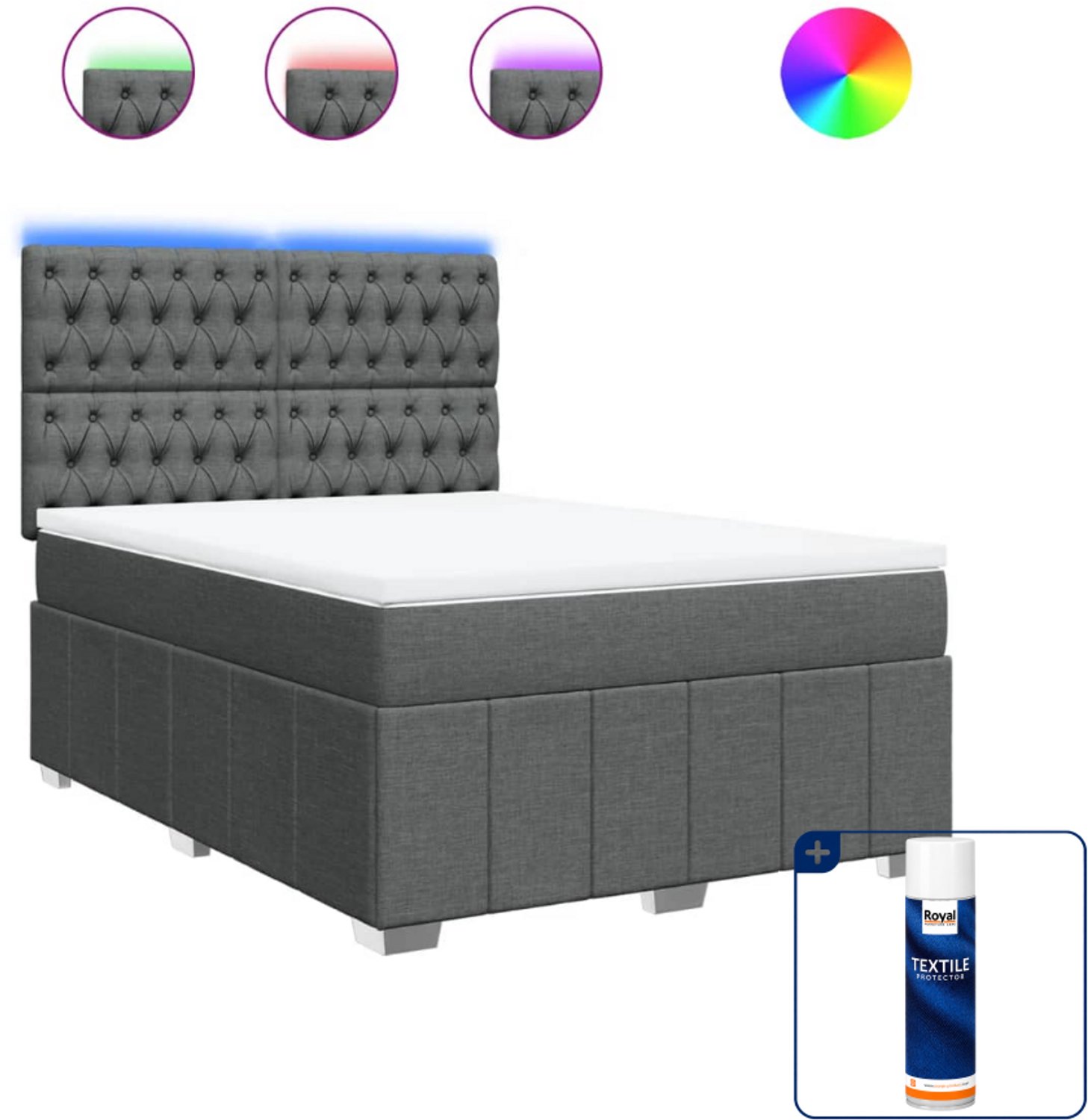 vidaXL Queensize boxspring met matras - 160x200 cm - donkergrijs - Inclusief textielbeschermer 500 ml