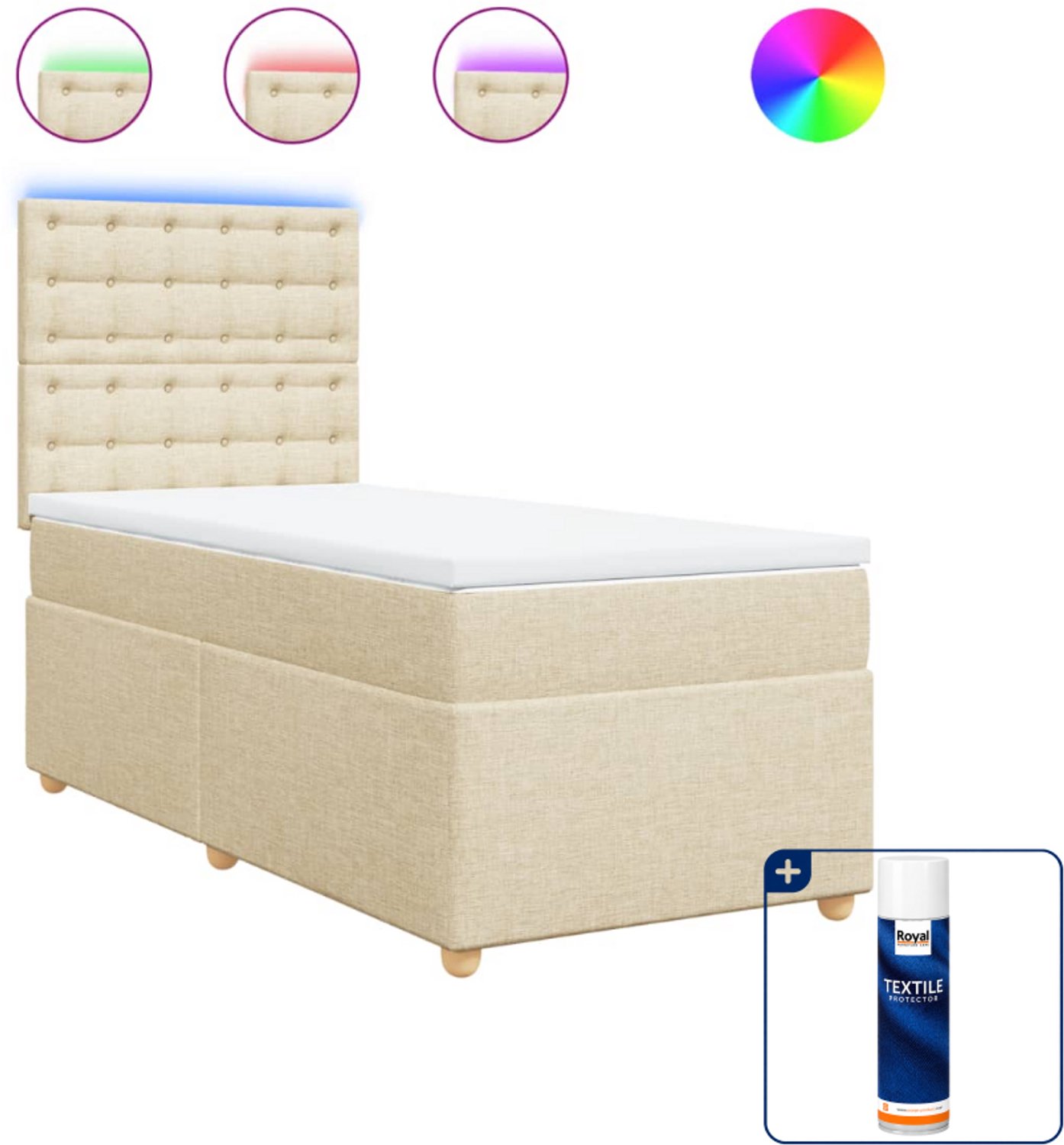 vidaXL boxspring met matras 100 x 200 cm - stof - crèmekleurig - Inclusief textielbeschermer 500 ml