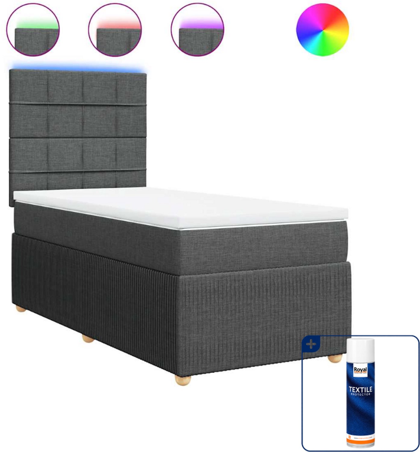 vidaXL boxspring met matras - 100 x 200 cm - stof - donkergrijs - Inclusief textielbeschermer 500 ml