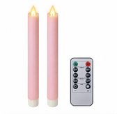 LED kaarsen met bewegende vlam 2x - Roze - Pink - Afstandsbediening - Dinerkaars rustiek wax 24.5 cm - LED kaars batterij