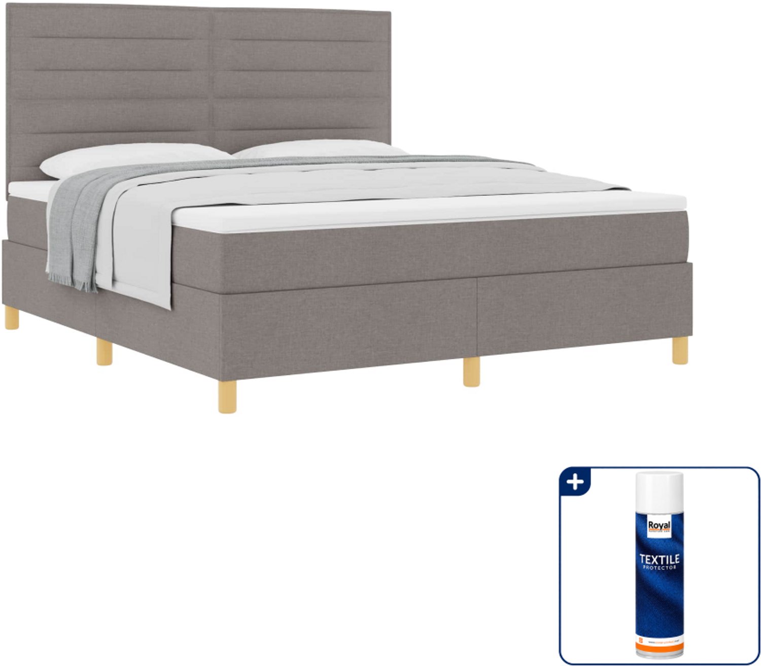 vidaXL boxspringbed Kingsize - 180 x 200 cm - stof - taupe - Inclusief textielbeschermer 500 ml