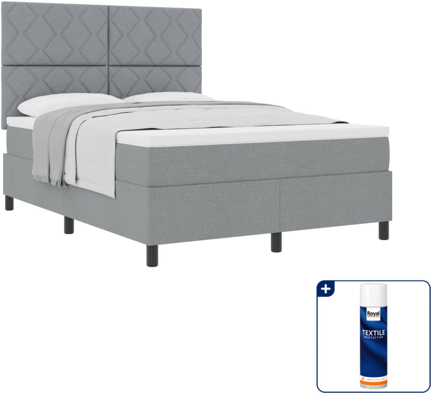 vidaXL boxspringbed - Small double - 140 x 200 cm - lichtgrijs - Inclusief textielbeschermer 500 ml