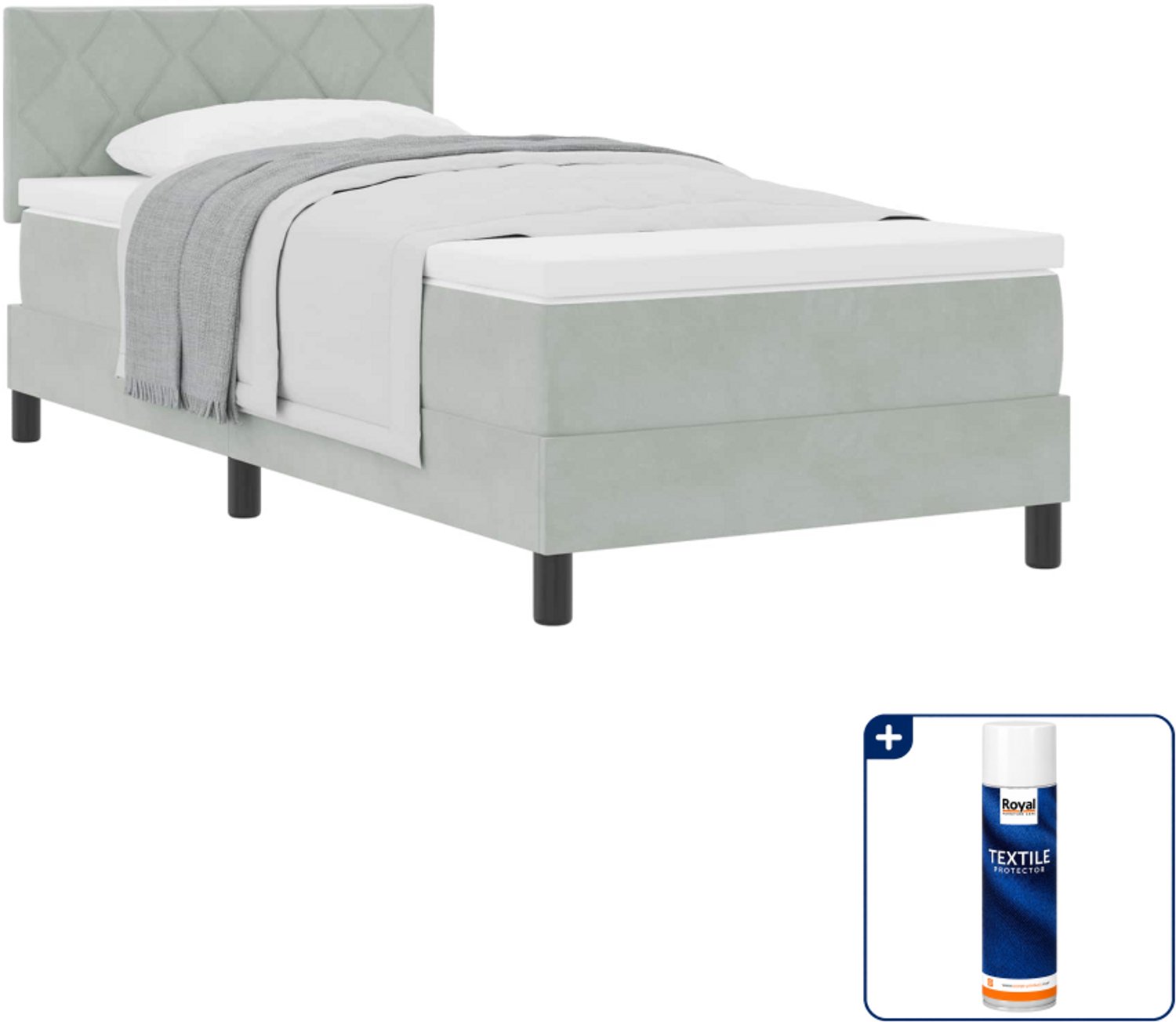 vidaXL boxspringbed - 100 x 200 cm - fluweel - lichtgrijs - Inclusief textielbeschermer 500 ml