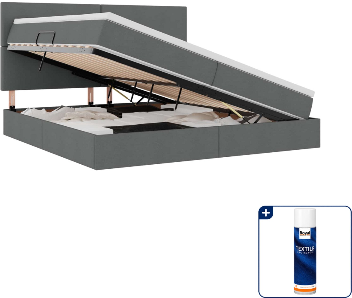 vidaXL opbergbed met matras - 200 x 200 cm - kunstleer - donkergrijs - Inclusief textielbeschermer 500 ml Lichtgrijs