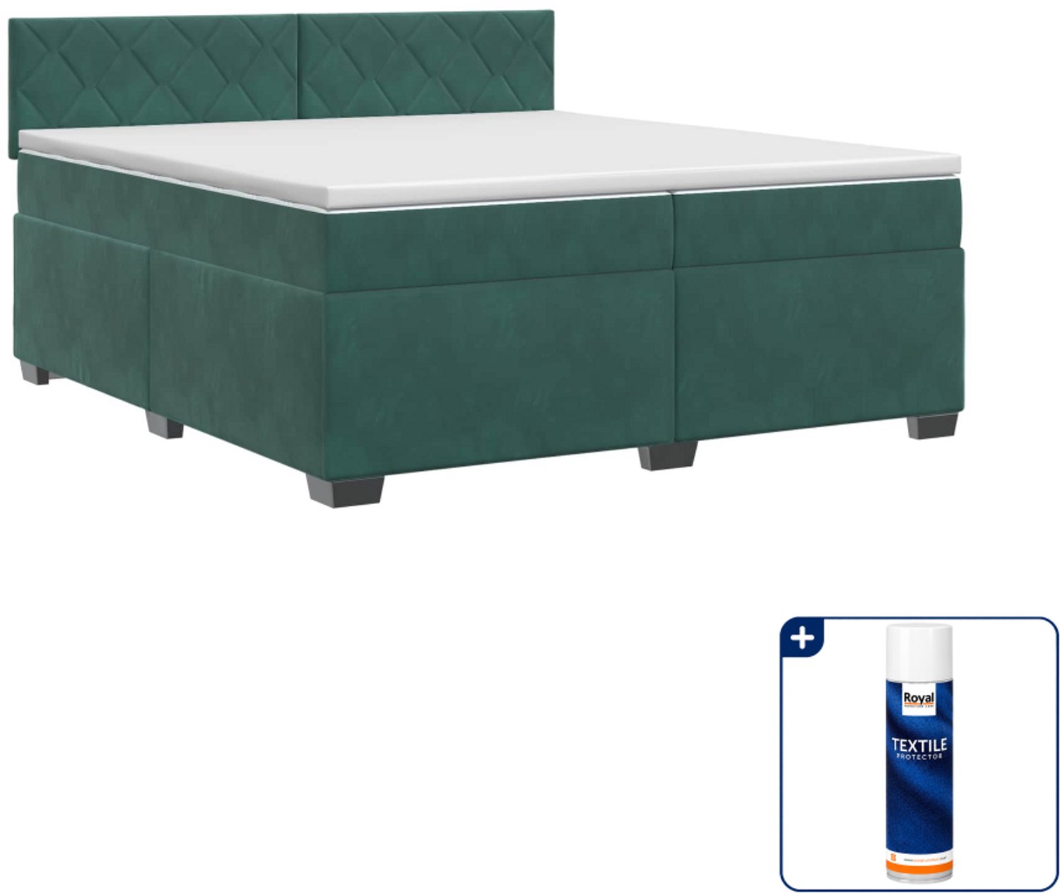 vidaXL boxspringbed - Super kingsize - 200 x 200 cm - donkergroen - Inclusief textielbeschermer 500 ml