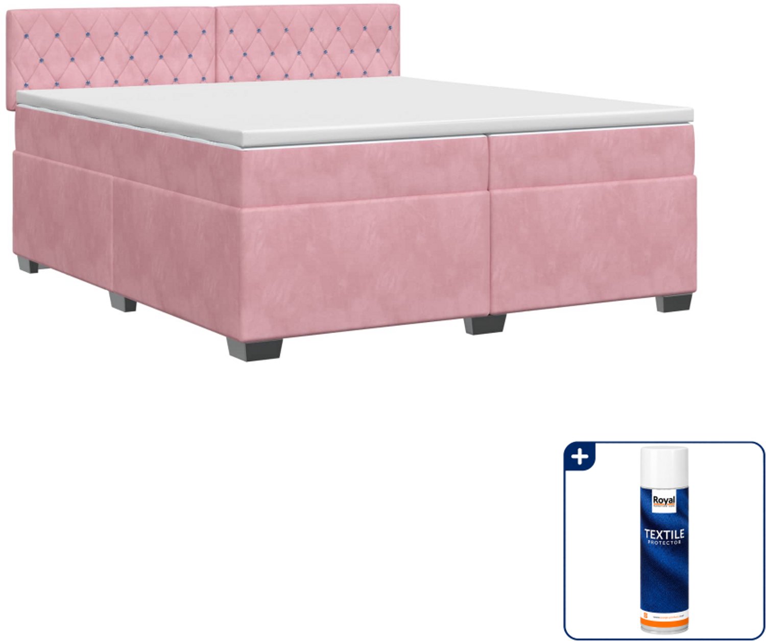 vidaXL boxspringbed met matras - 200 x 200 cm - fluweel - roze - Inclusief textielbeschermer 500 ml