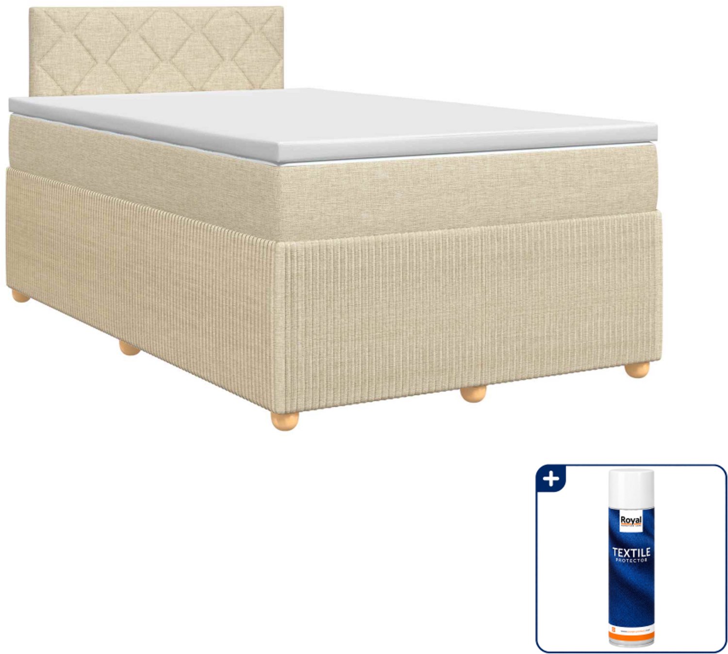 vidaXL boxspringbed met matras - 120 x 200 cm - crèmekleurig - Inclusief textielbeschermer 500 ml