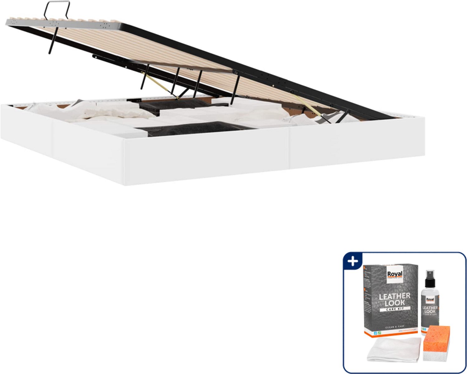 vidaXL ottoman bedframe - 200 x 200 cm - kunstleer - wit - Inclusief onderhoudsset voor kunstleer 150 ml