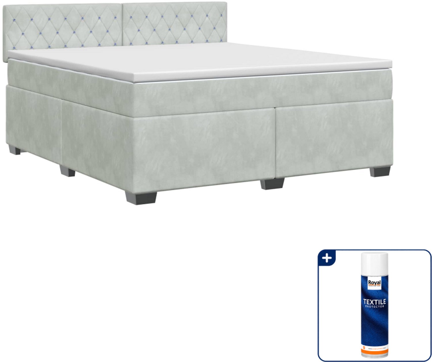 vidaXL Boxspringbed - Small double - 140 x 200 cm - lichtgrijs - Inclusief textielbeschermer 500 ml