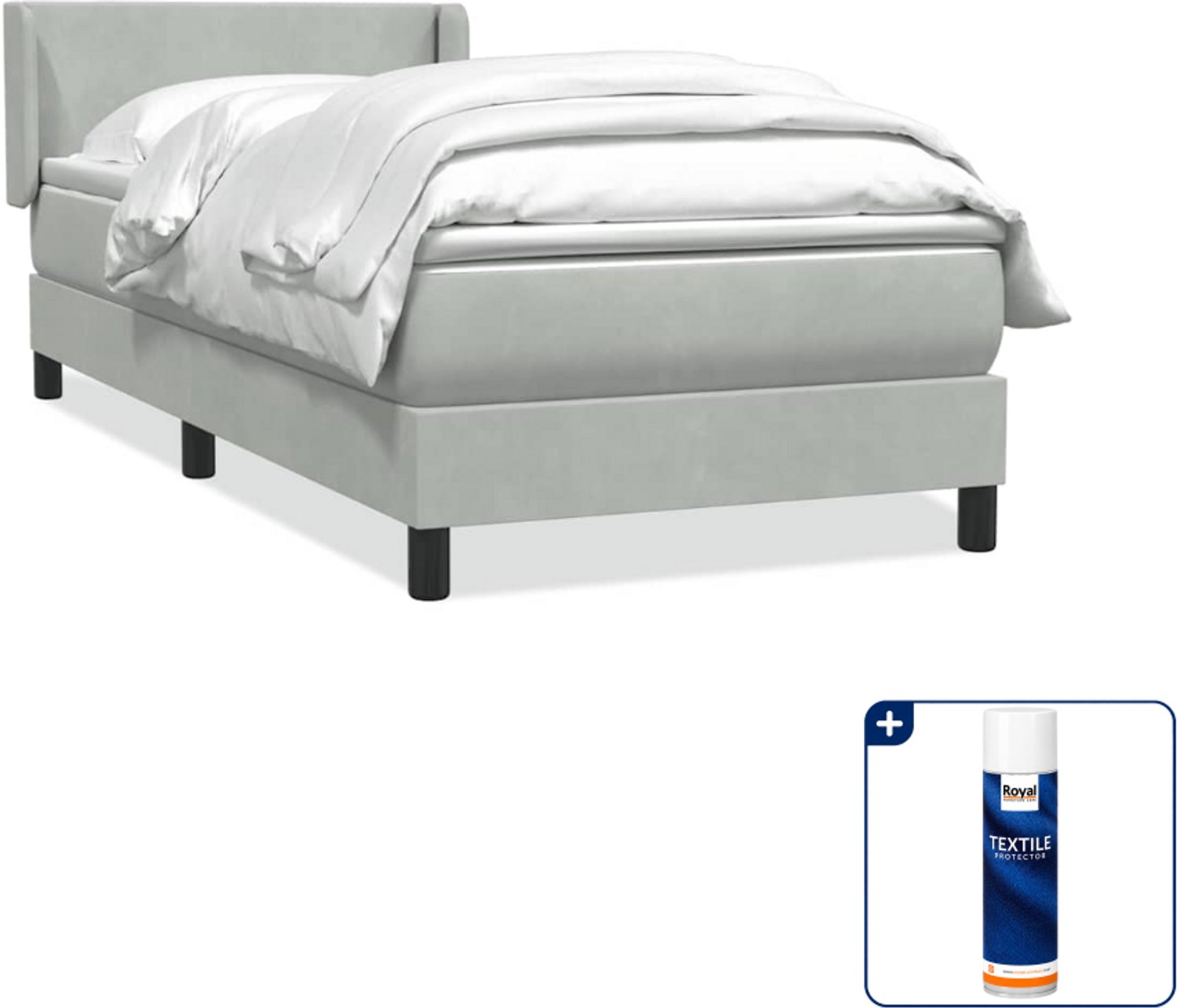 vidaXL boxspring met matras 80 x 220 cm - fluweel - lichtgrijs - Inclusief textielbeschermer 500 ml Bruin