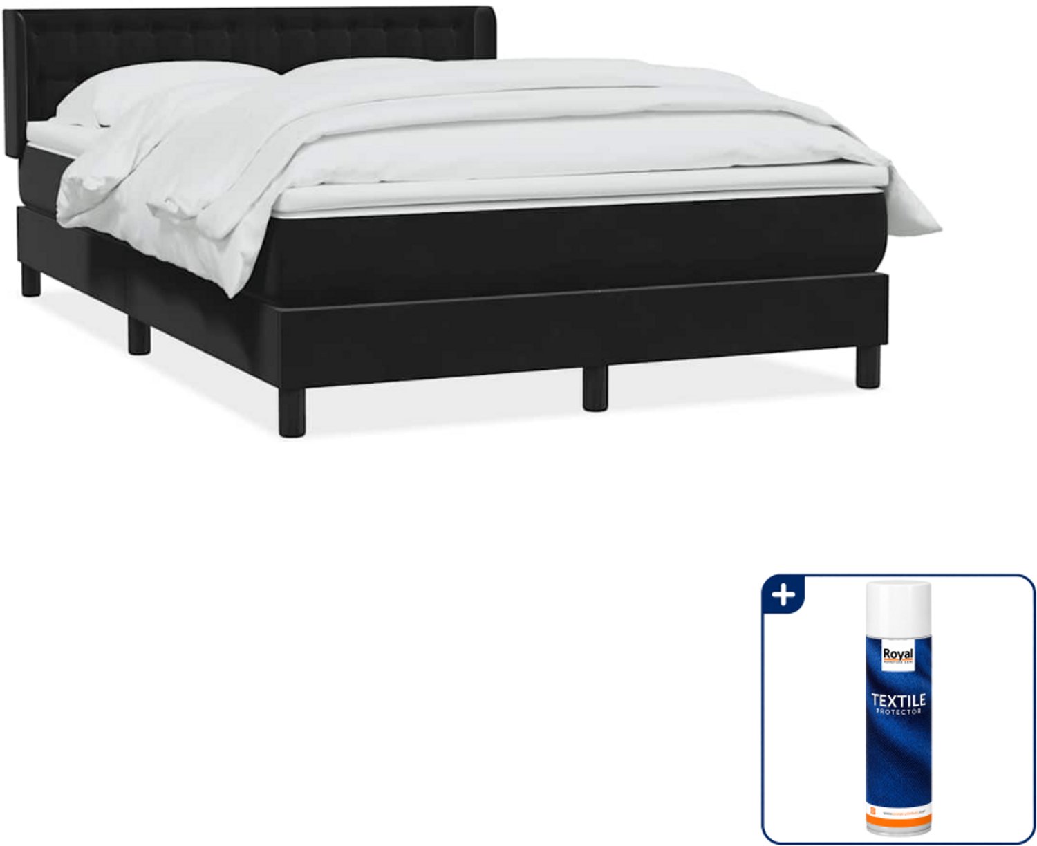 vidaXL boxspring met matras - Queensize - 160 x 210 cm - zwart - Inclusief textielbeschermer 500 ml