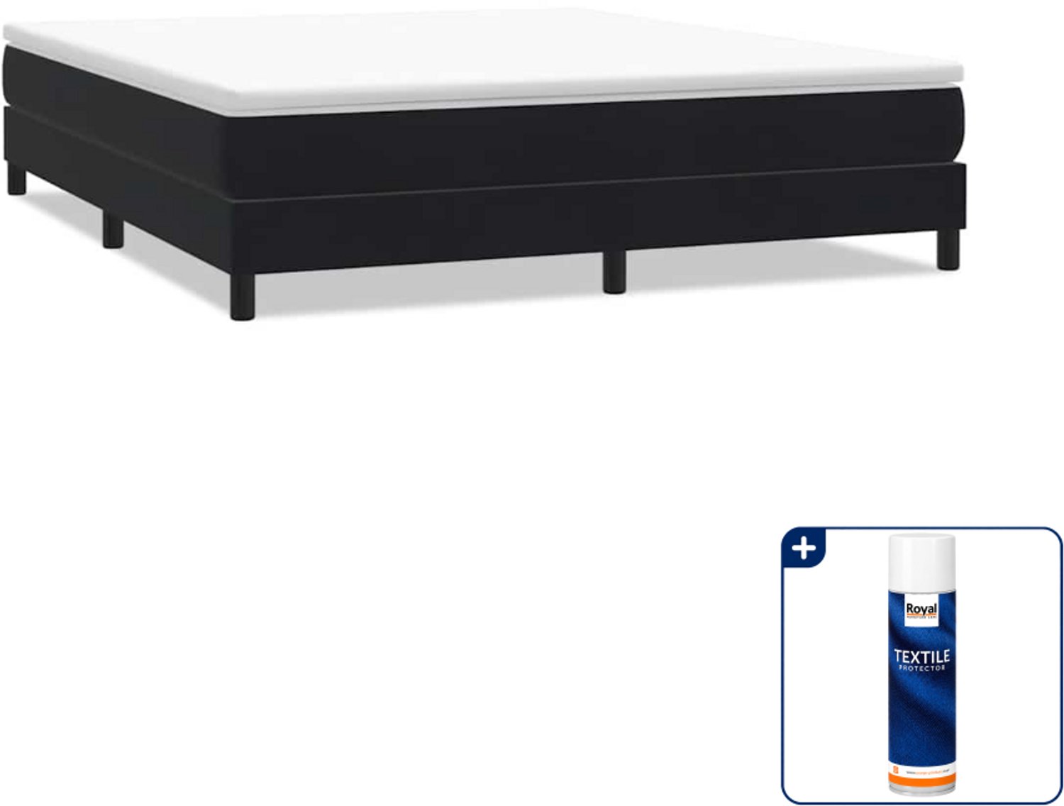 vidaXL Kingsize boxspring 180 x 210 cm - fluweel - zwart - Inclusief textielbeschermer 500 ml