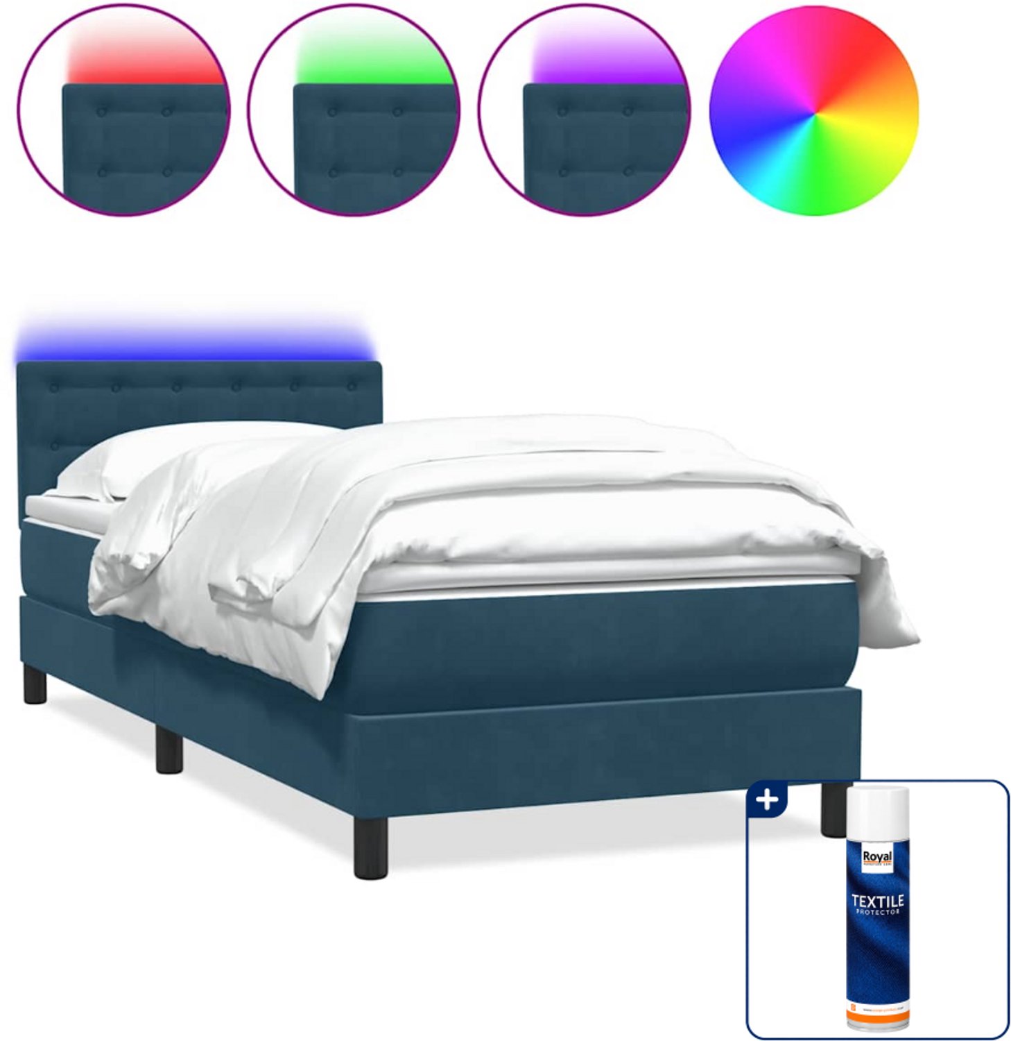 vidaXL boxspring met matras en led - 80 x 220 cm - donkerblauw - Inclusief textielbeschermer 500 ml Bruin