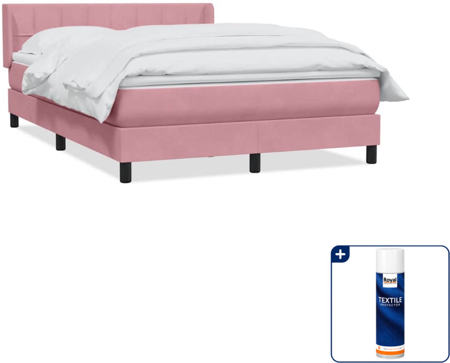 vidaXL boxspring met matras - Queensize - 160 x 210 cm - roze - Inclusief textielbeschermer 500 ml