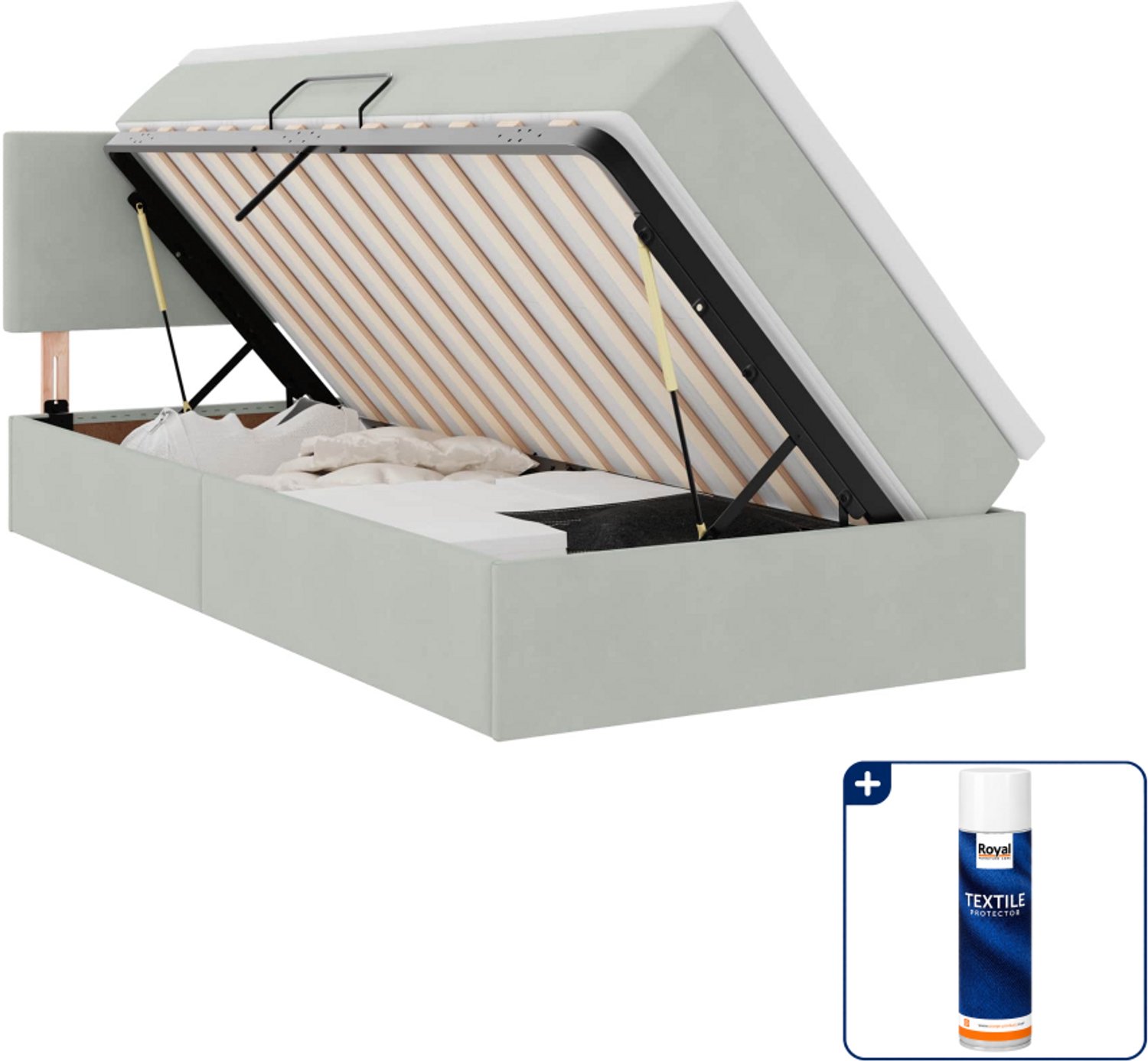 vidaXL opbergbed met hoofdeinde - 90 x 200 cm - fluweel - lichtgrijs - Inclusief textielbeschermer 500 ml