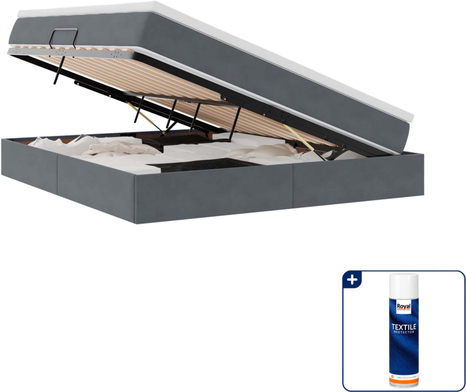 vidaXL opbergbed - Queensize - 160 x 200 cm - donkergrijs - Inclusief textielbeschermer 500 ml Blauw