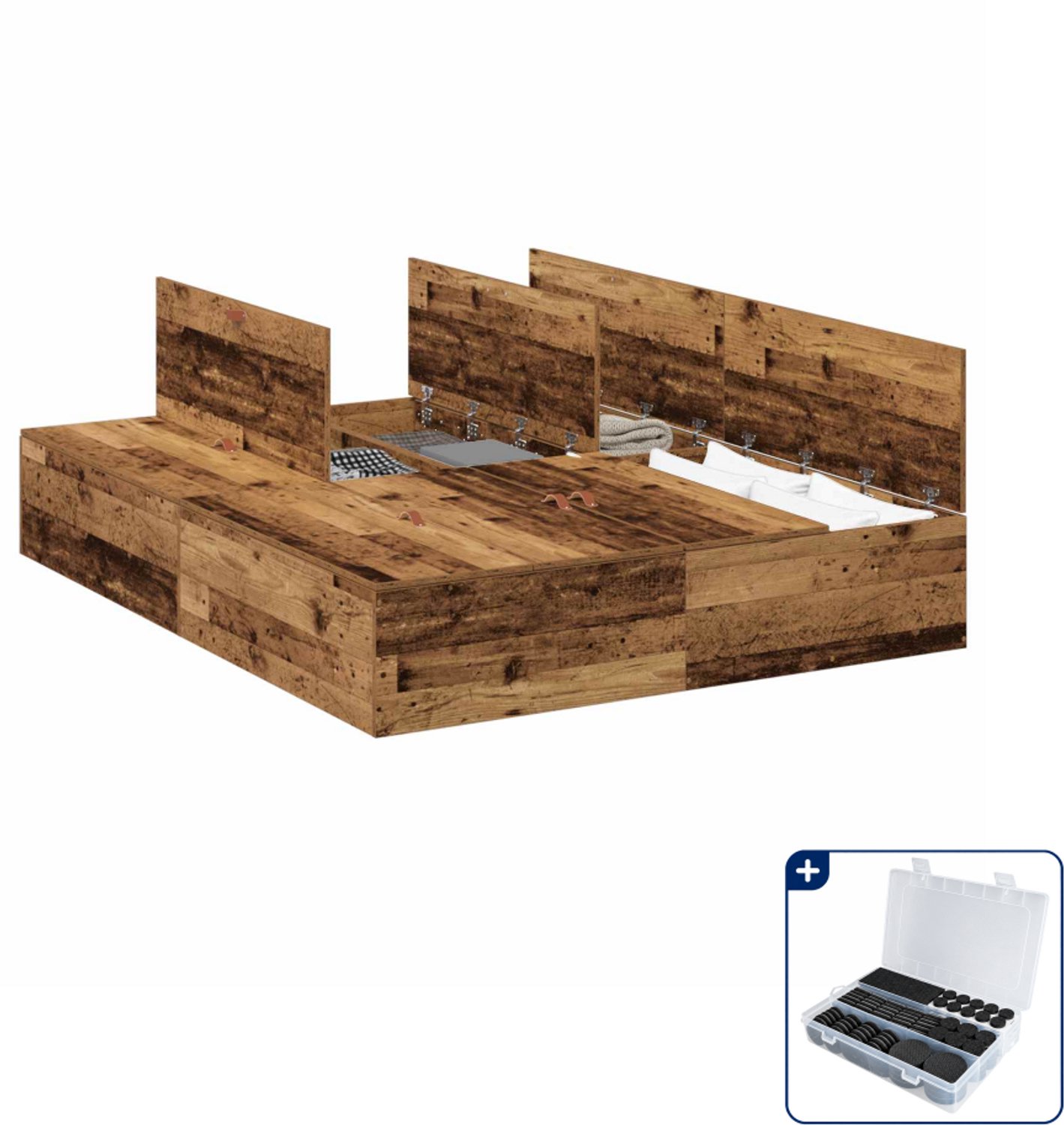 vidaXL opbergbedframe - 135 x 190 cm - oud hout - Inclusief antikrasvilt 177-delig Bruin