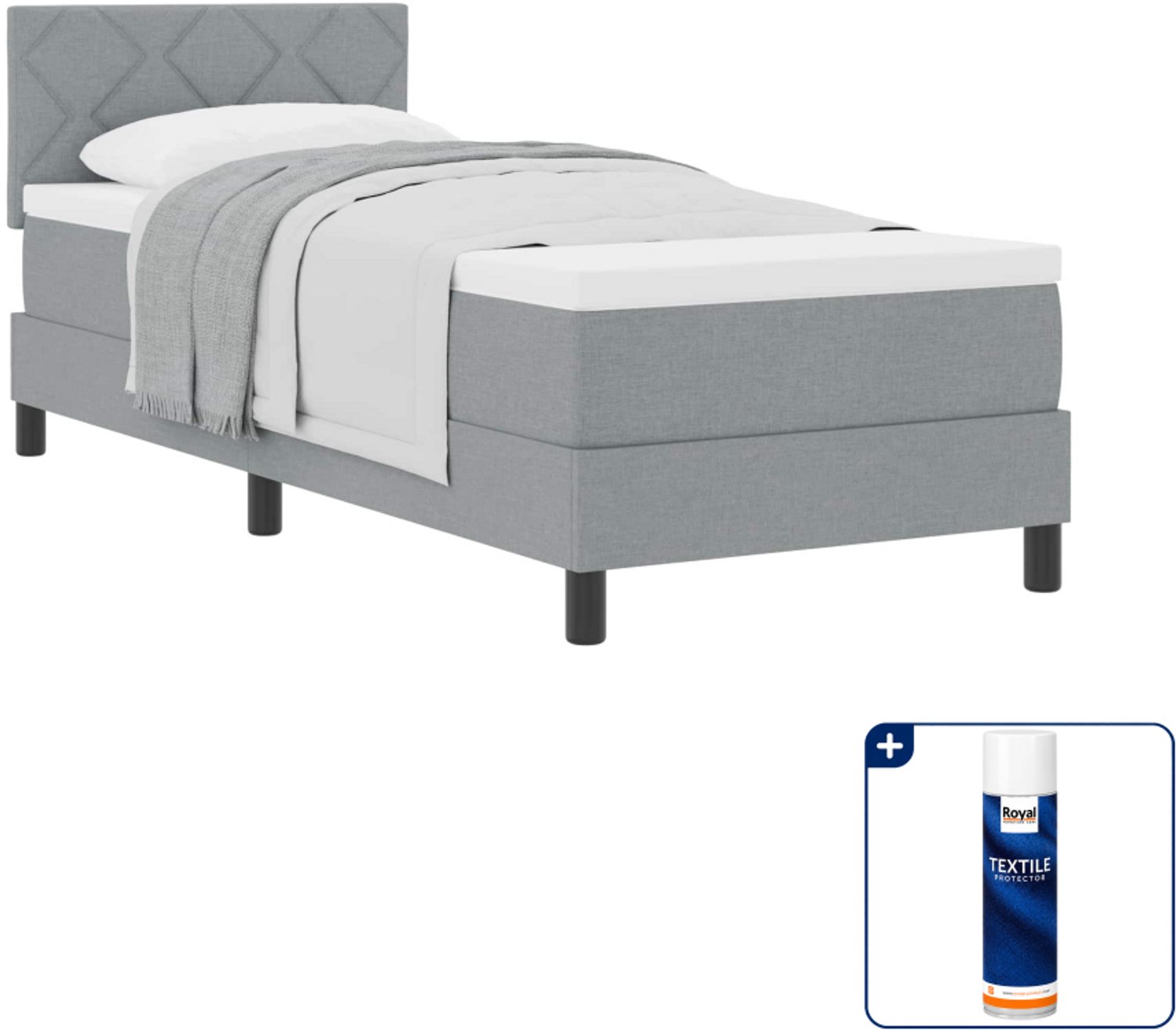 vidaXL boxspringbed - 80 x 200 cm - stof - lichtgrijs - Inclusief textielbeschermer 500 ml