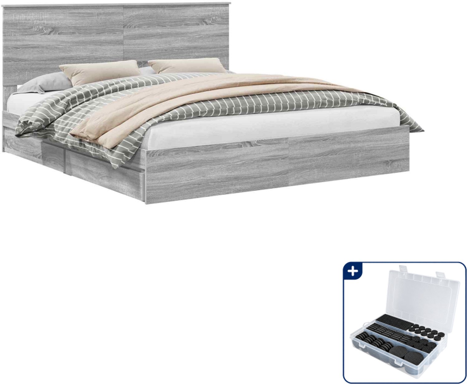 vidaXL bedframe - super kingsize - 200 x 200 cm - bewerkt hout - grijs - Inclusief antikrasvilt 177-delig Wit