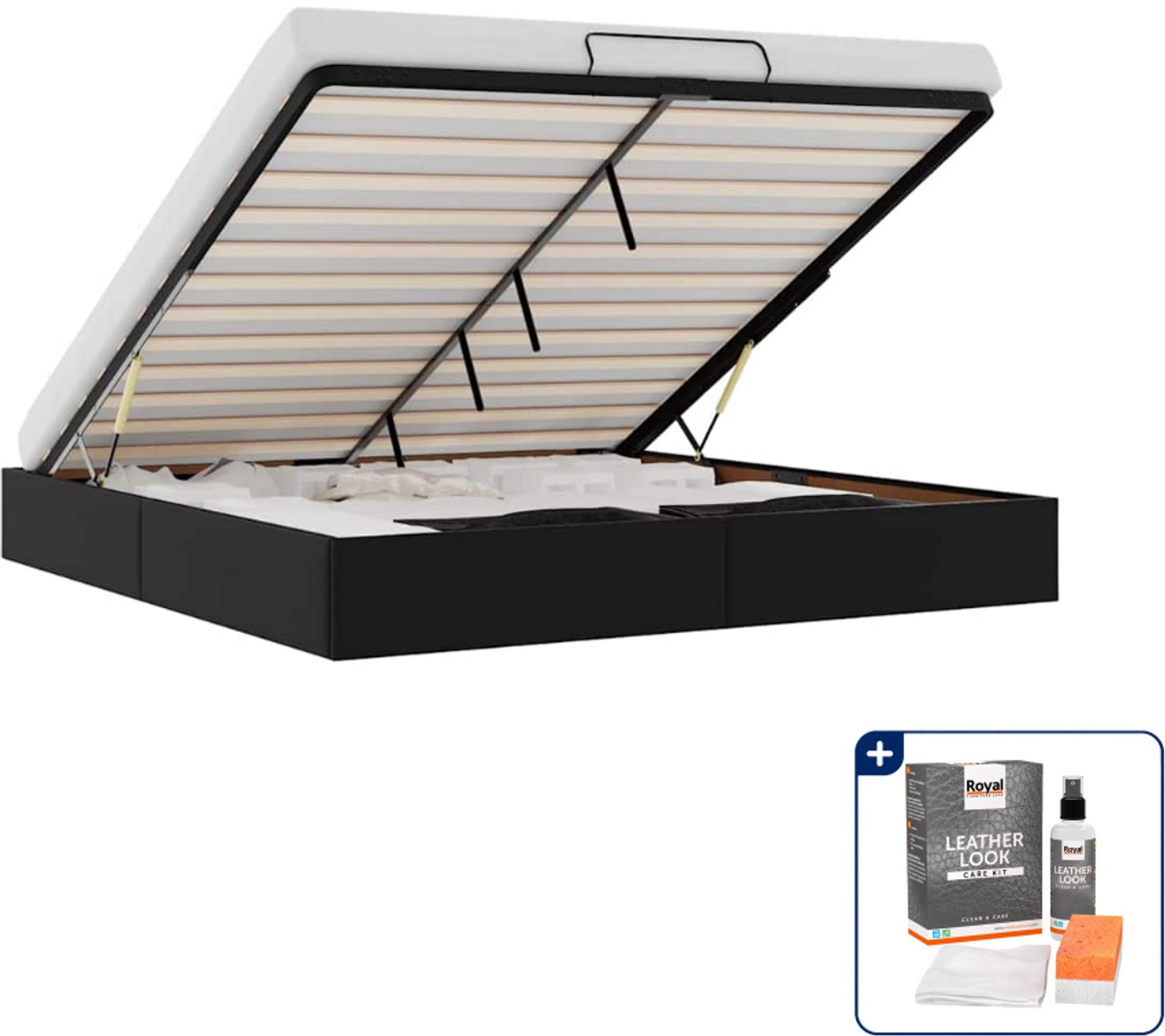 vidaXL bedframe - 200 x 200 cm - kunstleer - zwart - Inclusief onderhoudsset voor kunstleer 150 ml Grijs