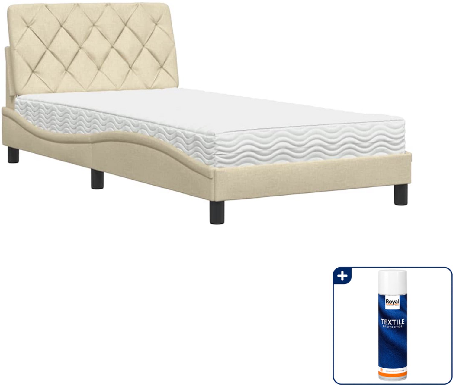 vidaXL Piran bed met matras - 100 x 200 cm - stof - crème - Inclusief textielbeschermer 500 ml Grijs