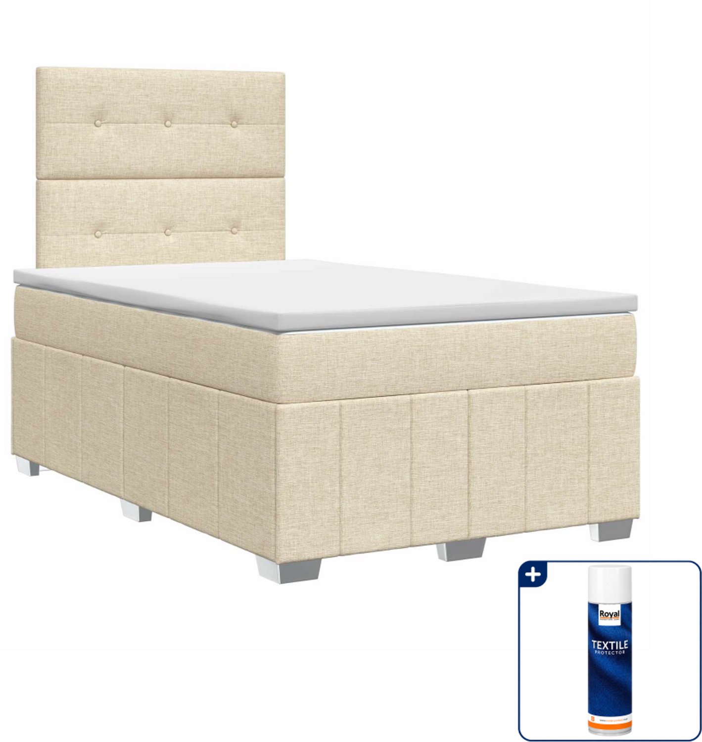 vidaXL boxspringbed met matras - 120 x 190 cm - crèmekleurig - Inclusief textielbeschermer 500 ml