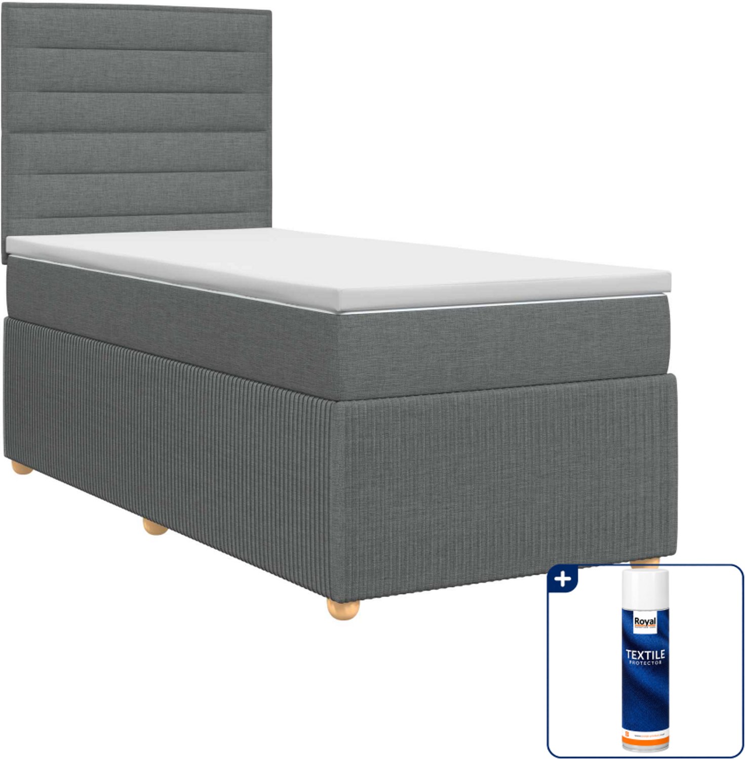 vidaXL boxspringbed met matras - 90 x 200 cm - donkergrijs - Inclusief textielbeschermer 500 ml Donker Grijn
