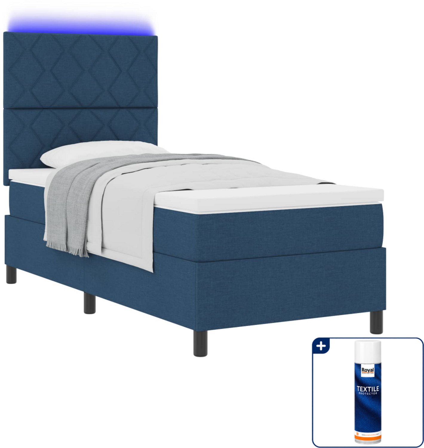 vidaXL boxspring - 100 x 200 cm - stof - blauw - Inclusief textielbeschermer 500 ml