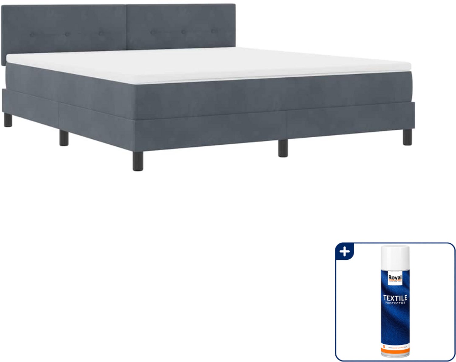vidaXL Kingsize boxspring - 180 x 200 cm - fluweel - donkergrijs - Inclusief textielbeschermer 500 ml