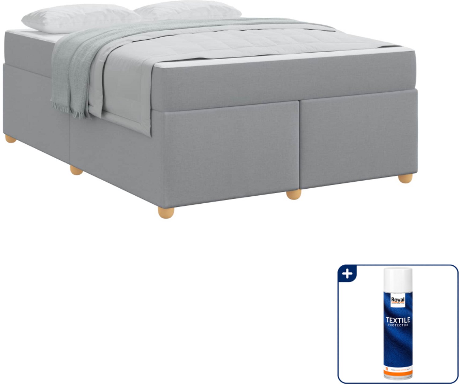 vidaXL Bed met matras - Small double - 140 x 200 cm - lichtgrijs - Inclusief textielbeschermer 500 ml Zwart