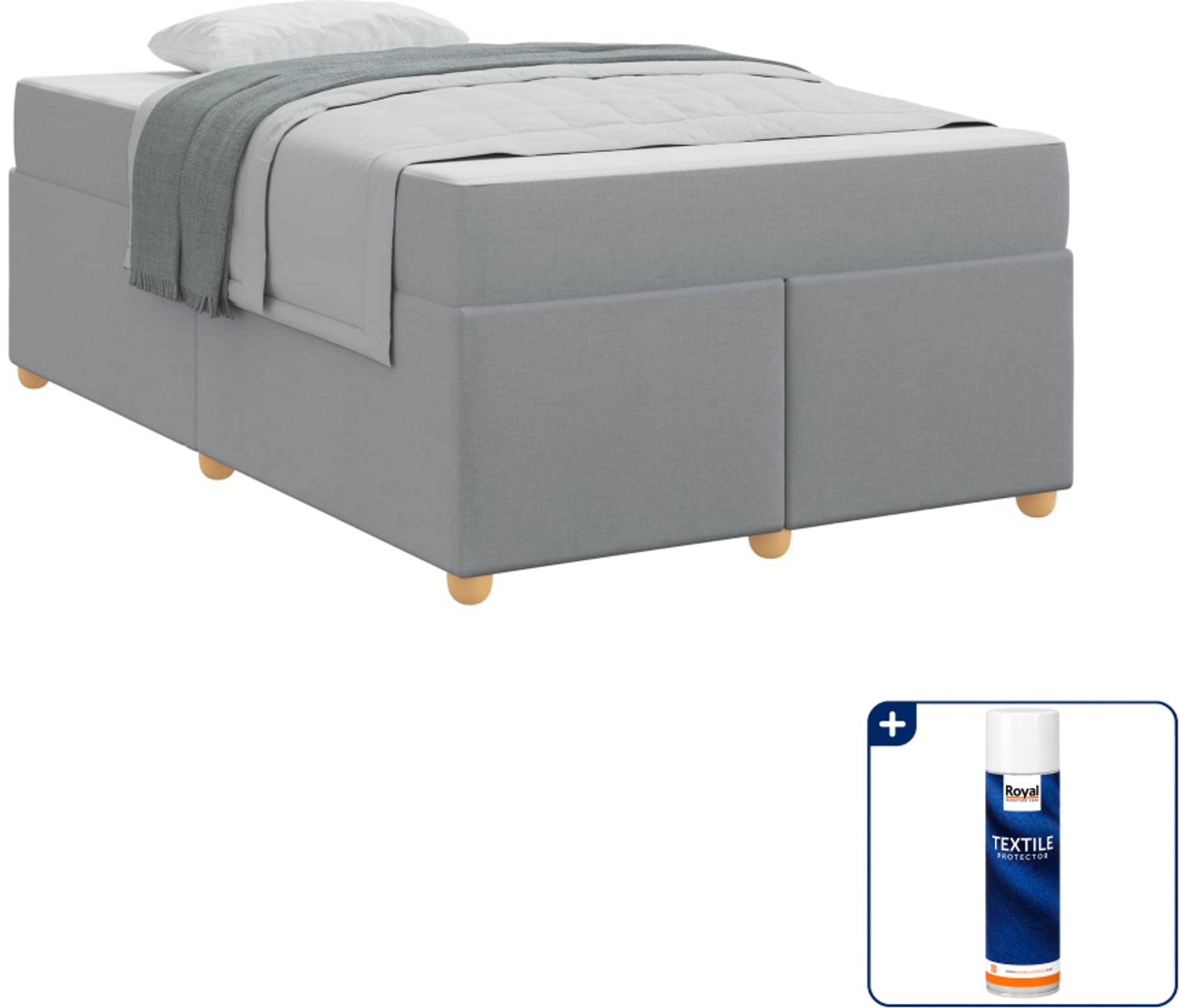 vidaXL bed met matras - 120 x 190 cm - stof - lichtgrijs - Inclusief textielbeschermer 500 ml Zwart
