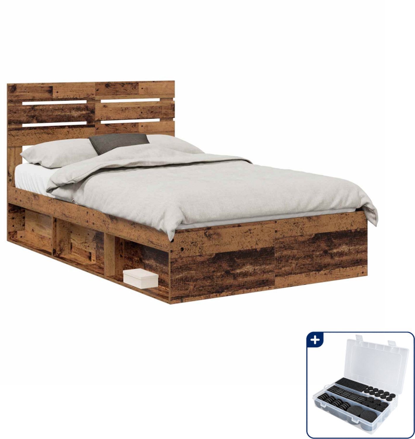 vidaXL bedframe met hoofdeinde - 120 x 200 cm - massief grenenhout - oudhout - Inclusief antikrasvilt 177-delig Bruin
