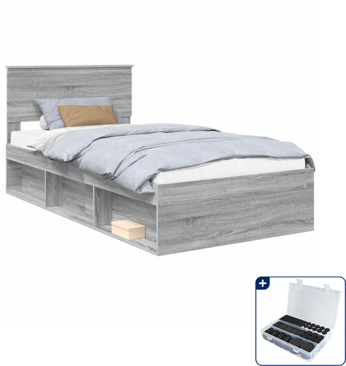 vidaXL bedframe - 100 x 200 cm - bewerkt hout - grijs sonoma - Inclusief antikrasvilt 177-delig Bruin