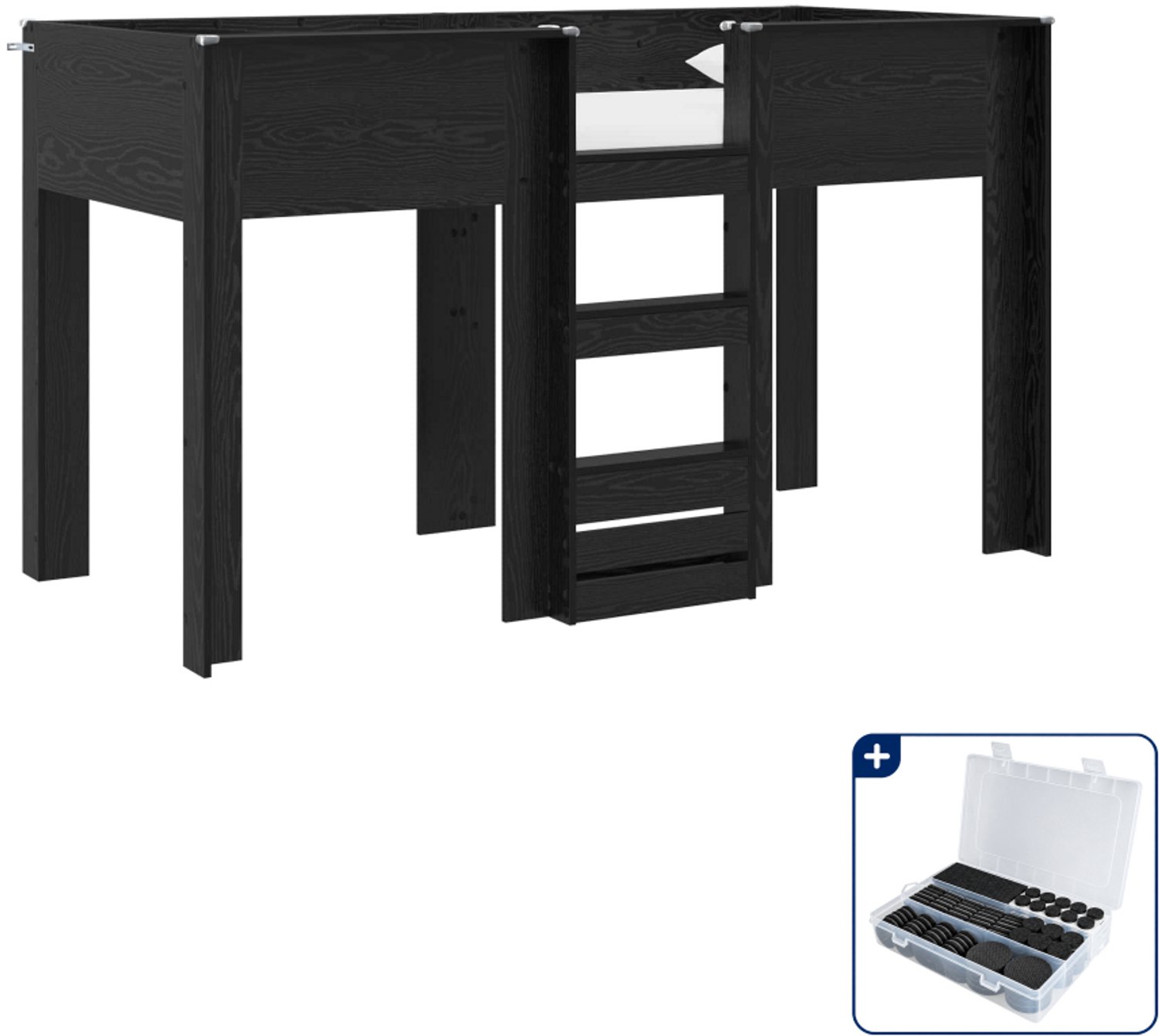 vidaXL stapelbed voor kinderen - 90 x 190 cm - bewerkt hout - zwart - Inclusief antikrasvilt 177-delig Grijs