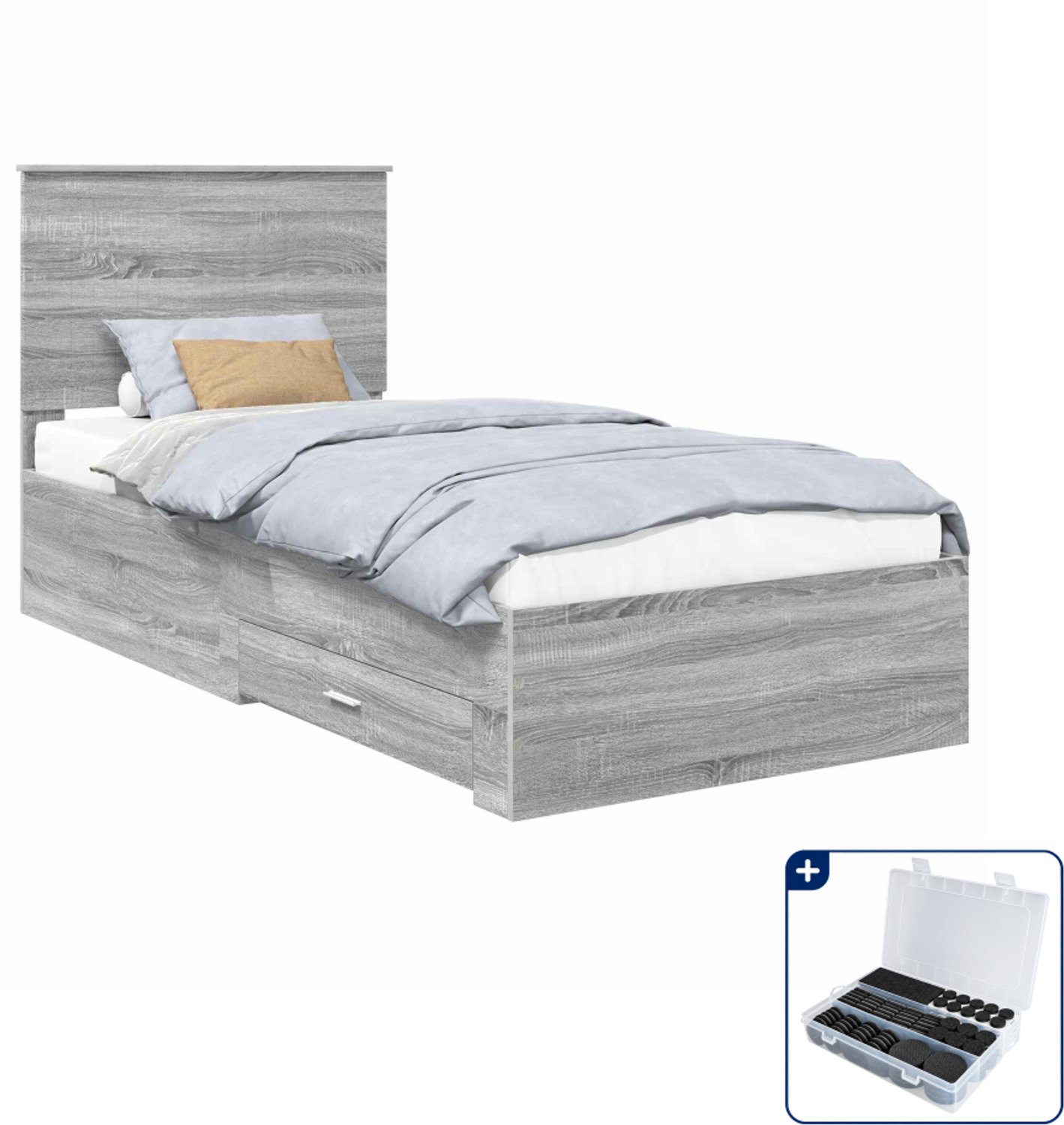 vidaXL bedframe met lade - 90 x 190 cm - grijs sonoma - Inclusief antikrasvilt 177-delig