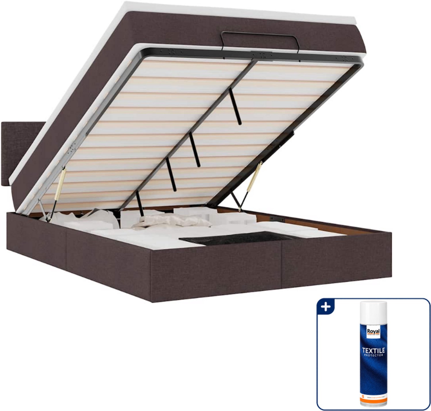 vidaXL ottoman bed - Small double - 140 x 200 cm - donkerbruin - Inclusief textielbeschermer 500 ml Blauw