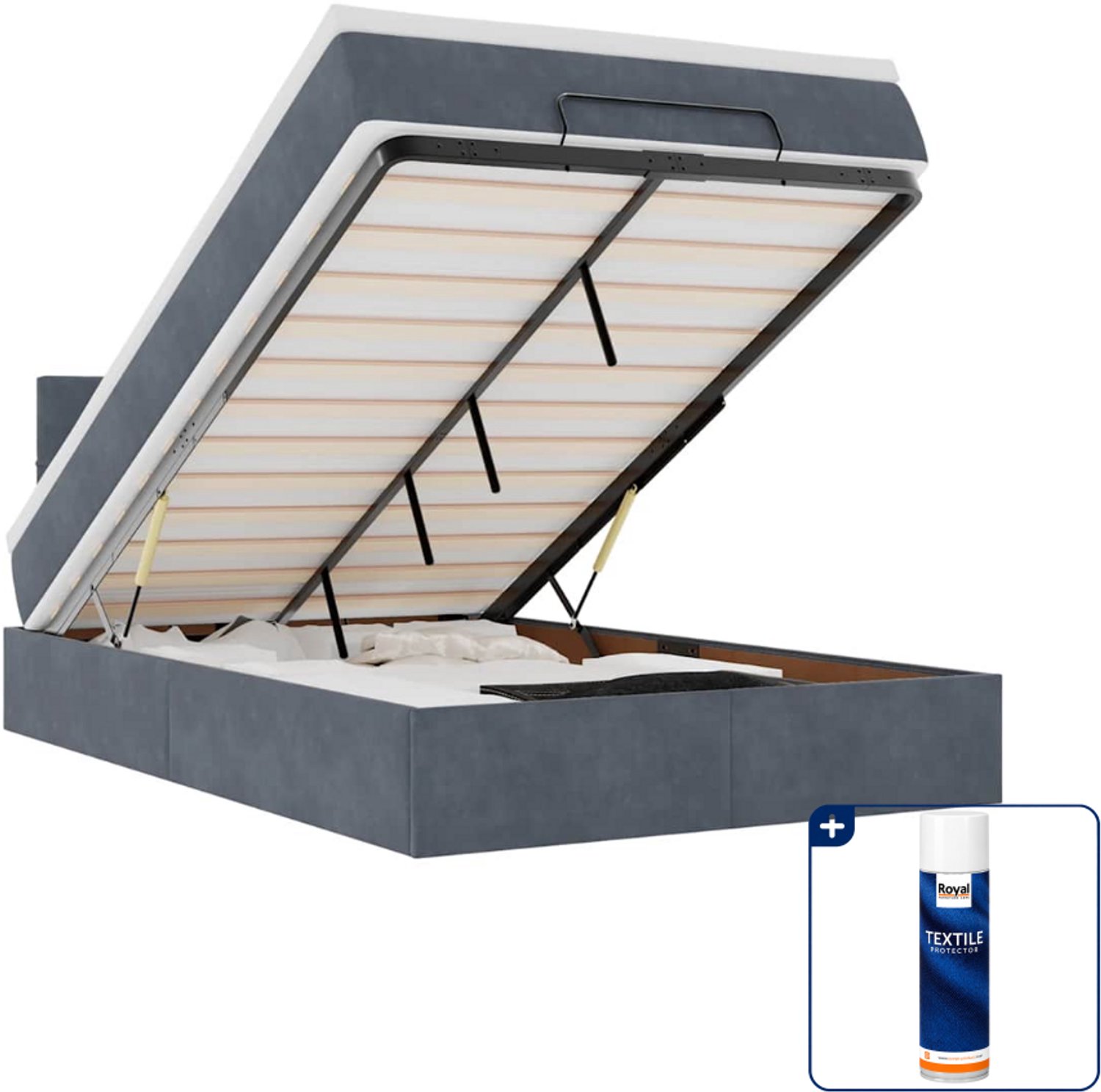 vidaXL ottomaans bed met matras en LED - 120 x 200 cm - donkergrijs - Inclusief textielbeschermer 500 ml Wit